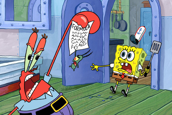 Mr Krabs (left) vs Plankton (middle), Spongebob (right) : picture from Nick...